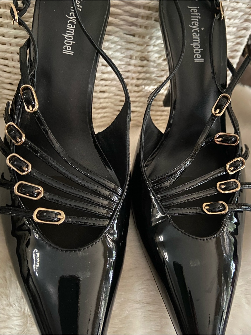 Jeffrey Campbell Patent Leather "Lash" Pointed Toe Slingback Kitten Heels. - Picture 2 of 11